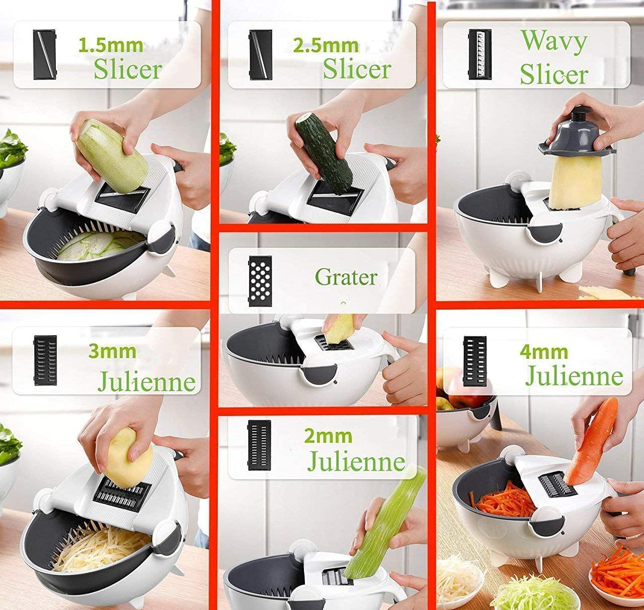 9-in-1 Multifunction Vegetable Cutter with Drain Basket