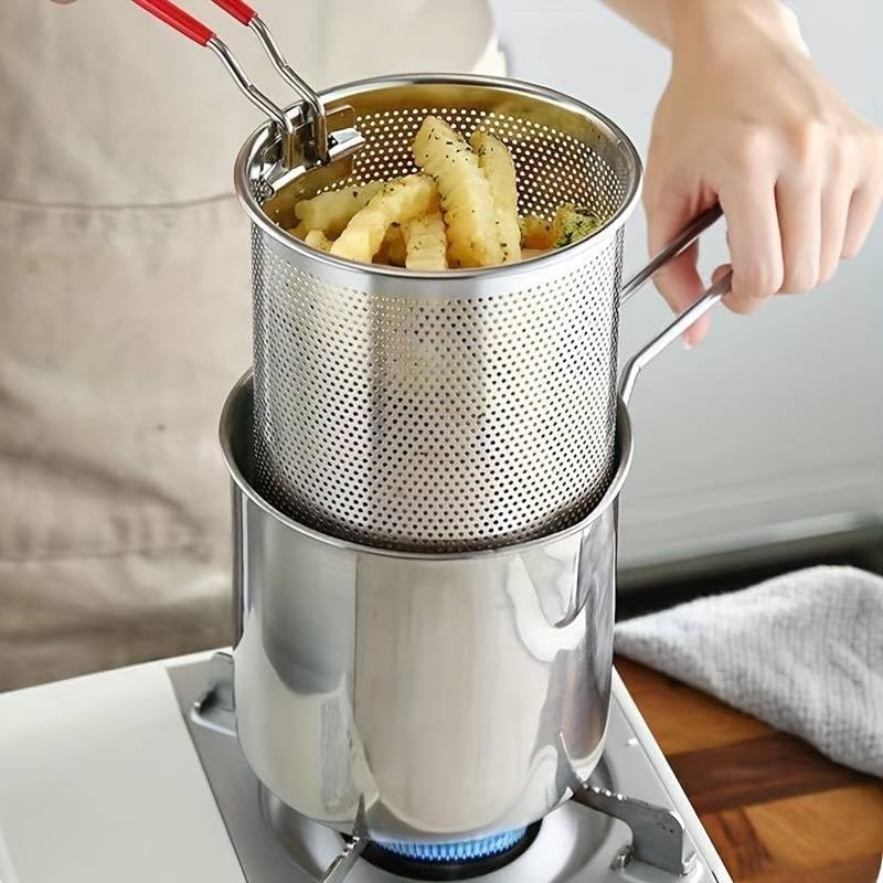 Deep Fryer Pot Pan with Oil Strainer & Thermometer