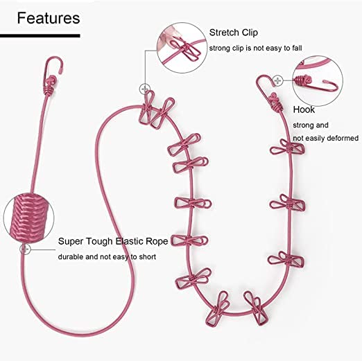 Cloth Drying Rope with Hooks-(pack of 2)