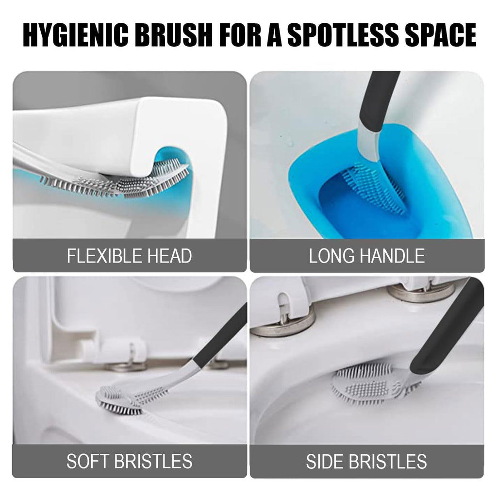 Golf Shape Silicone Toilet Brush with Self-Adhesive Wall Hook Holder Anti-drip Non-Slip Long Handle Quick & Easy Cleaning Bathroom Cleaner