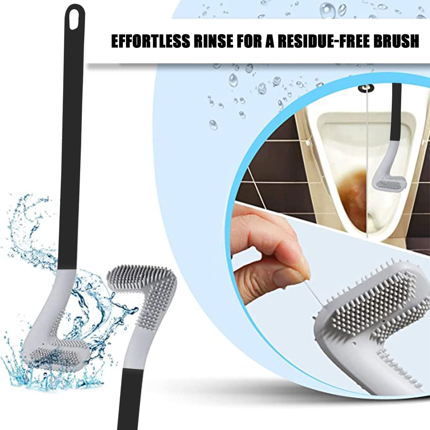 Golf Shape Silicone Toilet Brush with Self-Adhesive Wall Hook Holder Anti-drip Non-Slip Long Handle Quick & Easy Cleaning Bathroom Cleaner