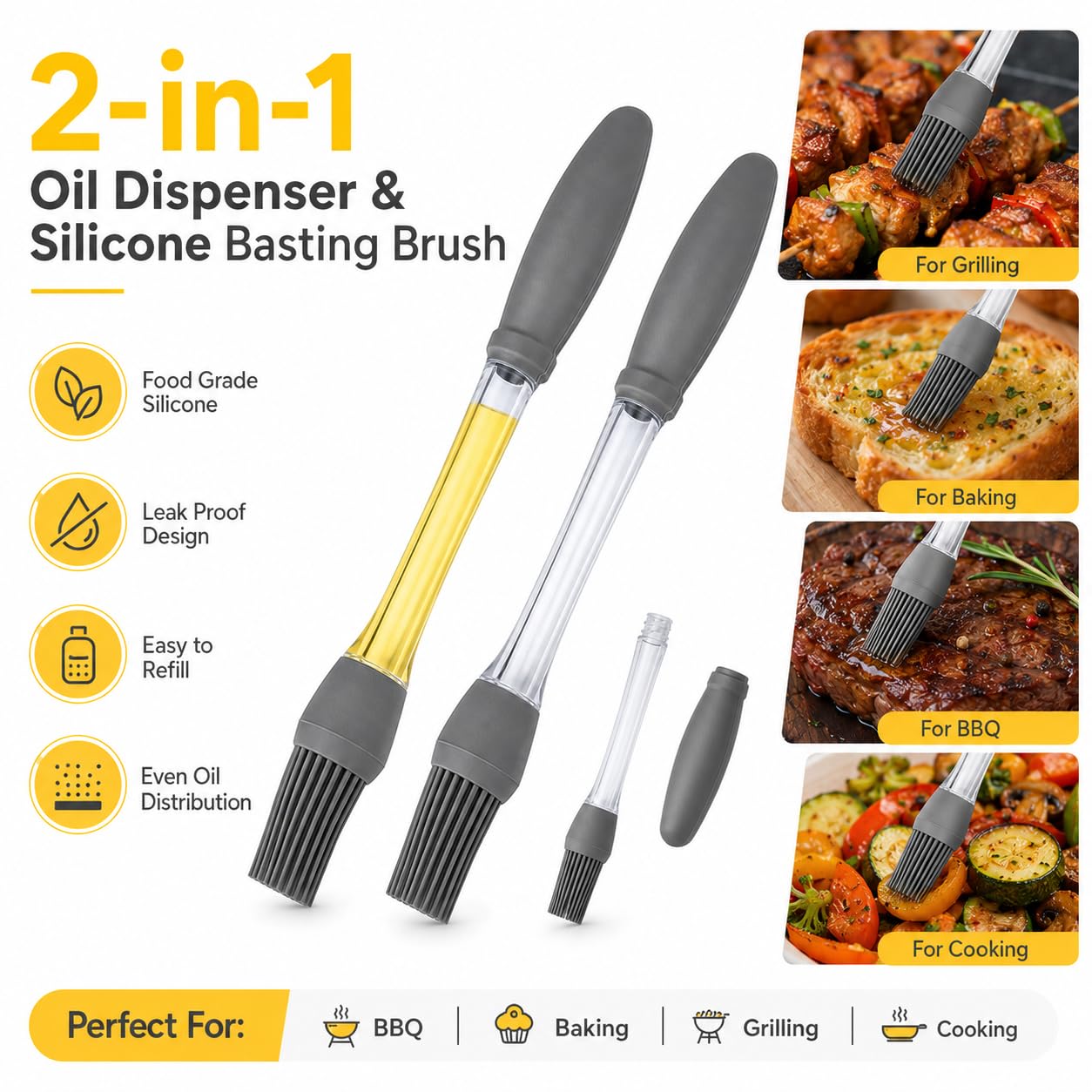 Silicone Basting Brush Set with Built-in Oil Reservoir
