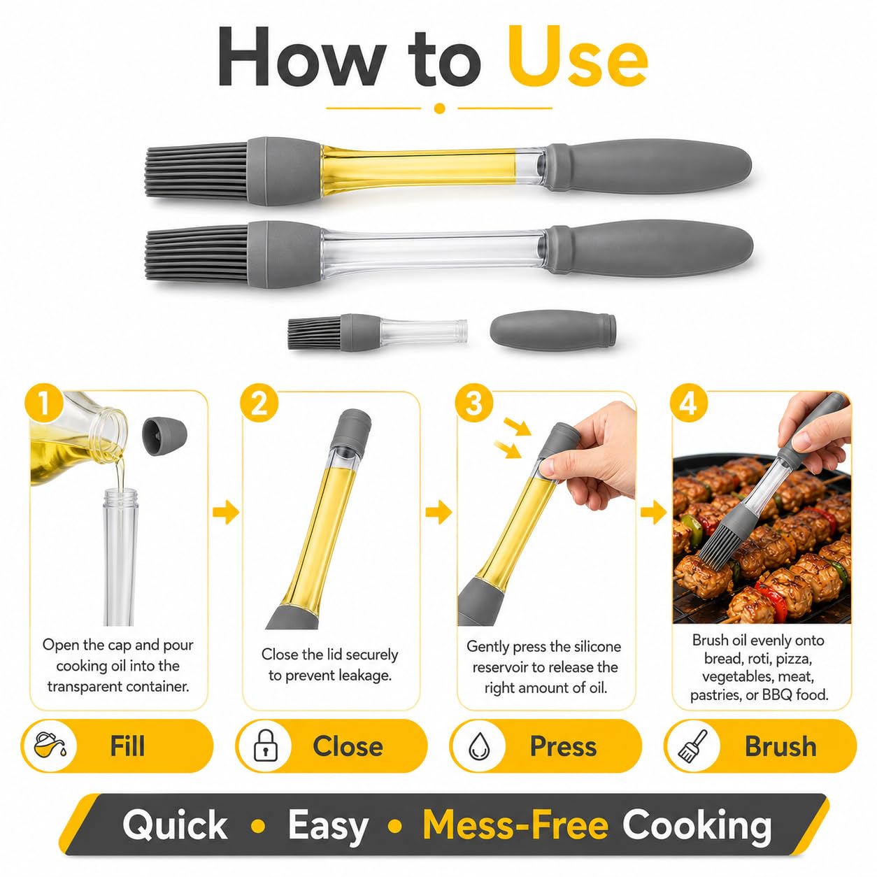 Silicone Basting Brush Set with Built-in Oil Reservoir