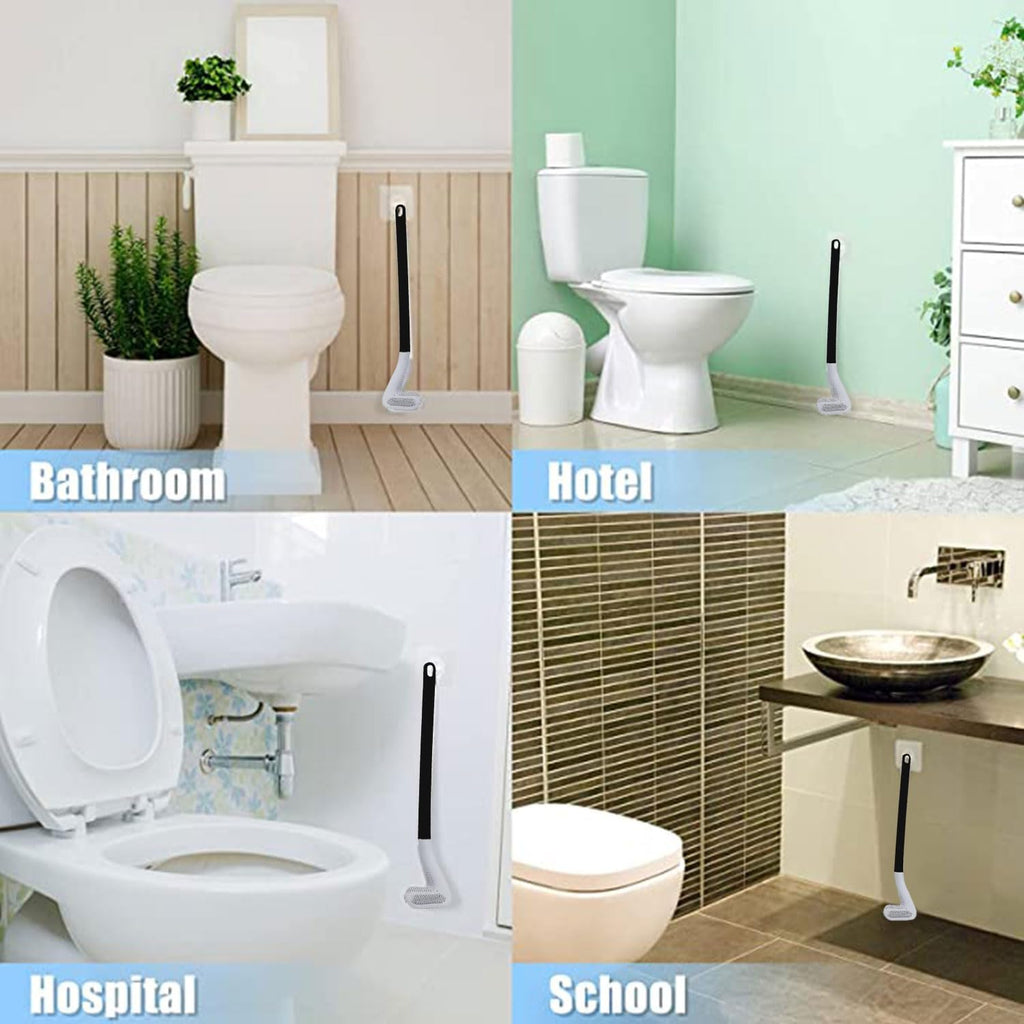 Golf Shape Silicone Toilet Brush with Self-Adhesive Wall Hook Holder Anti-drip Non-Slip Long Handle Quick & Easy Cleaning Bathroom Cleaner