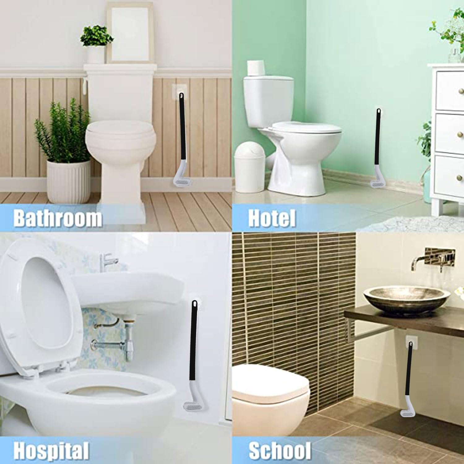 Golf Shape Silicone Toilet Brush with Self-Adhesive Wall Hook Holder Anti-drip Non-Slip Long Handle Quick & Easy Cleaning Bathroom Cleaner