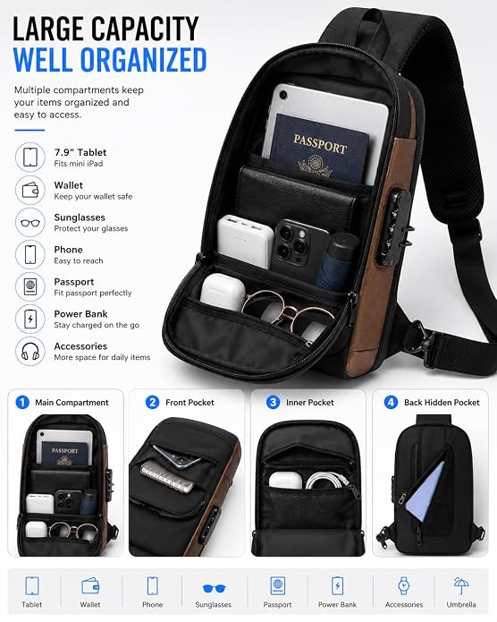Waterproof Sling Bag for Men with USB Charging Port (CL-103)