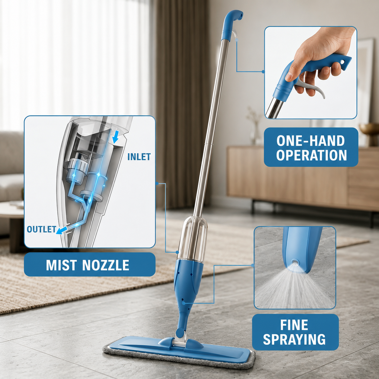 Stainless Steel Spray Mop with Microfiber Pad