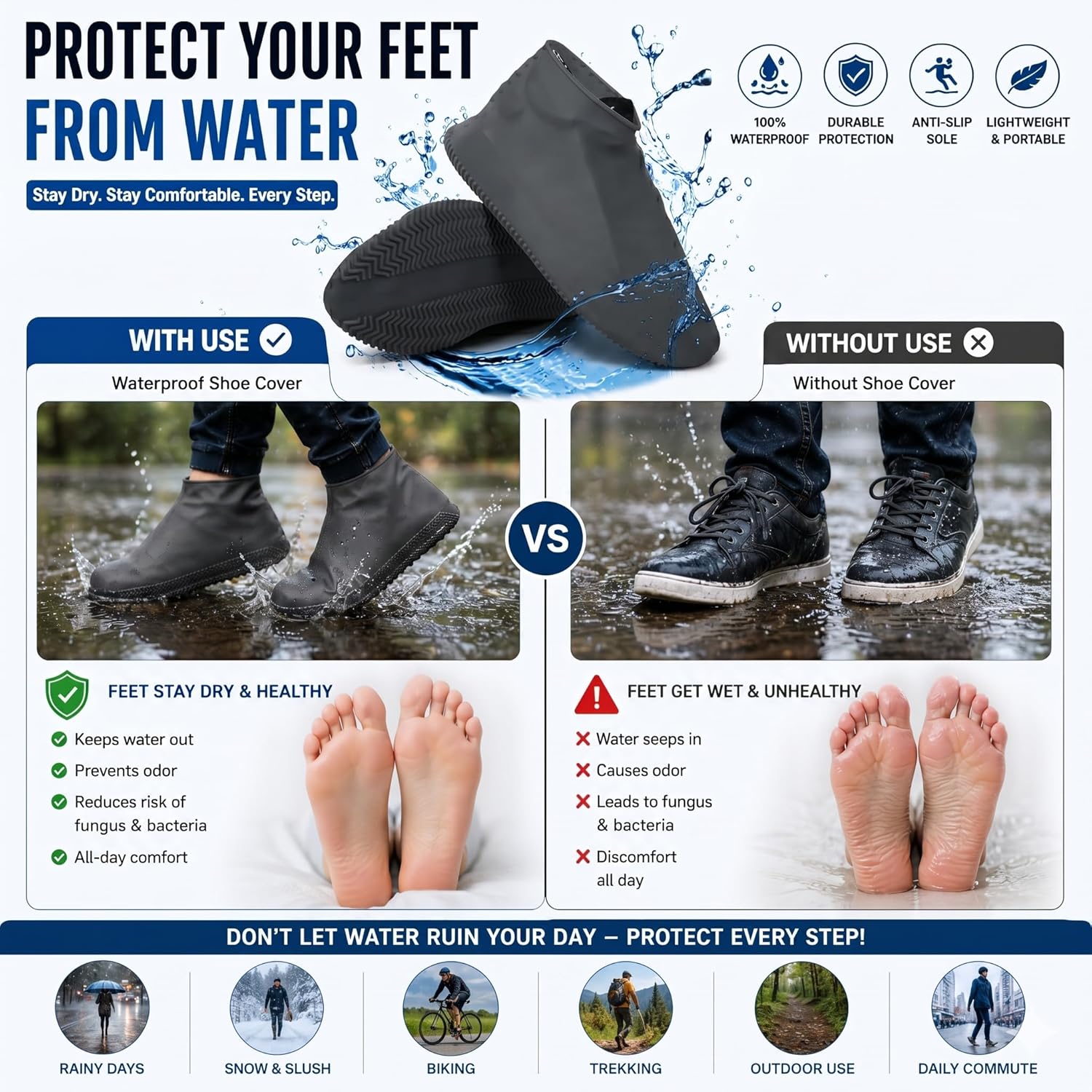 Waterproof Silicone Shoe Covers for Men & Women | Anti-Slip Reusable Rain Shoe Protector